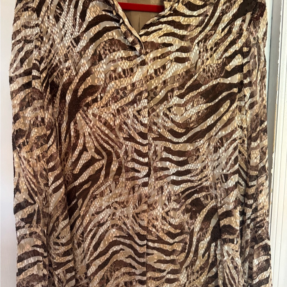 Elie Tahari Zebra Print Blouse - Brown and Cream